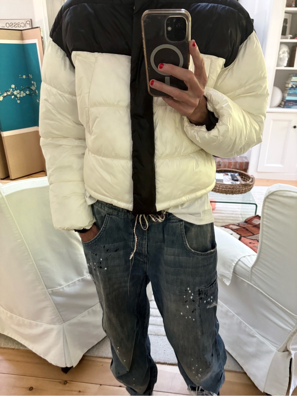Colorblock Puffer Jacket in White and Black - Men's